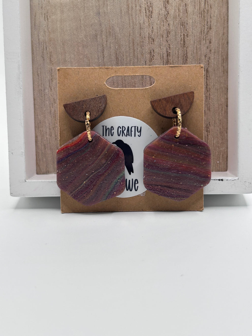 Maroon and Gold Hexagon Earrings