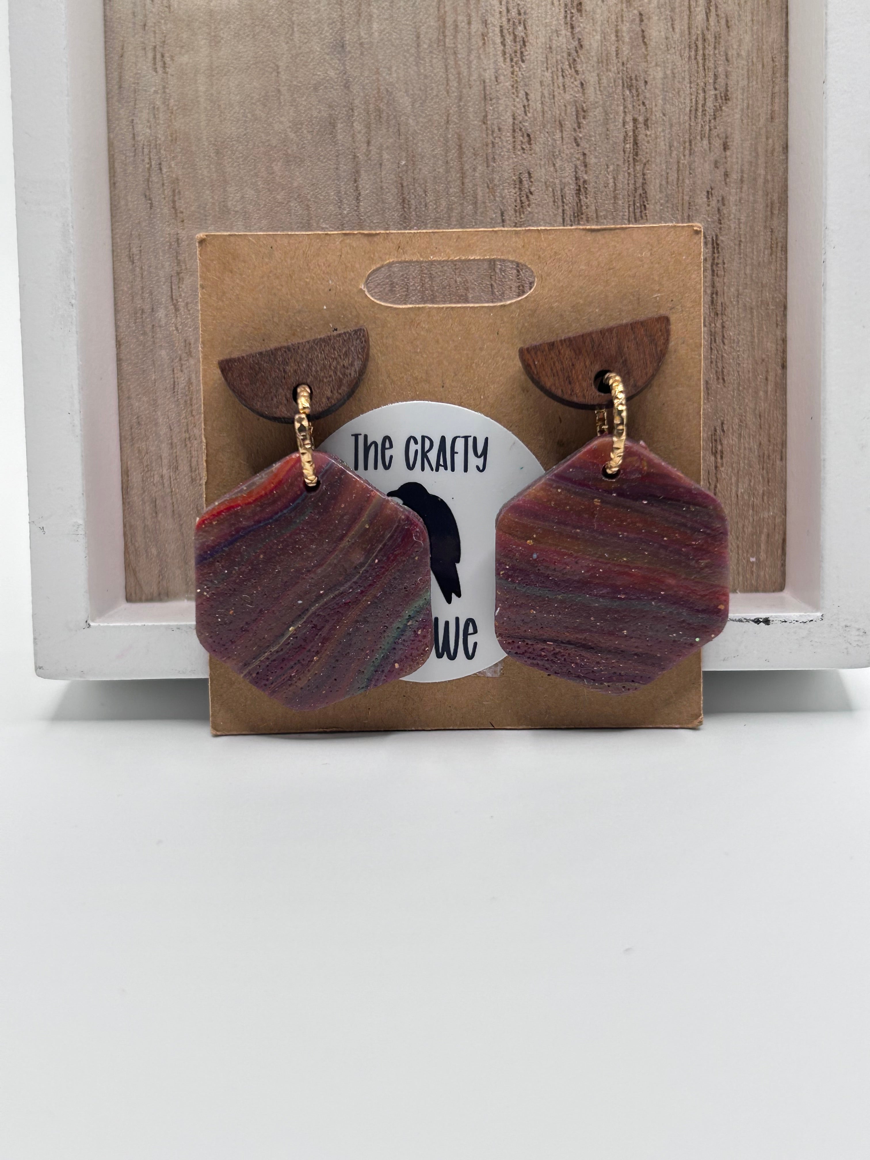 Maroon and Gold Hexagon Earrings