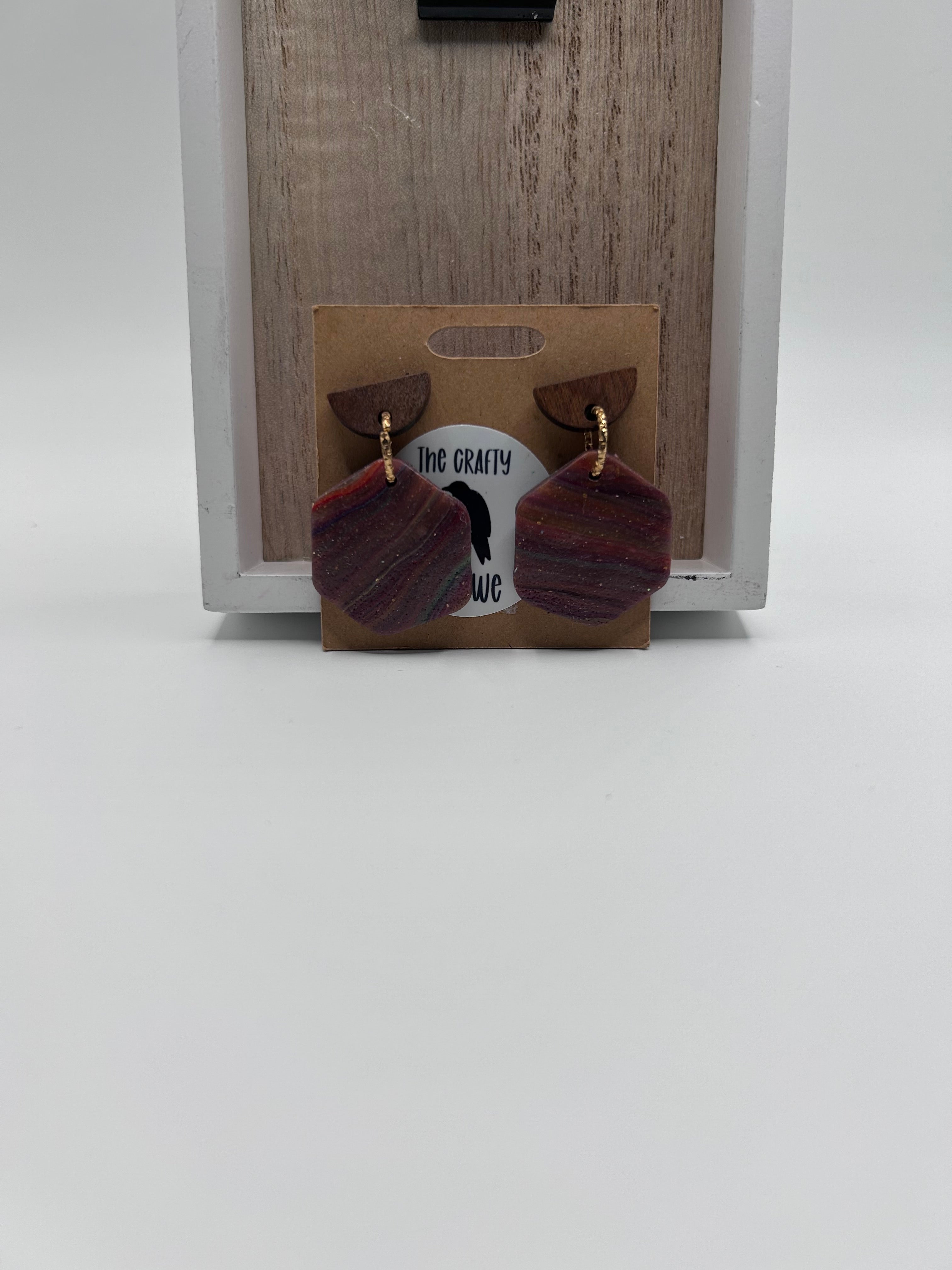 Maroon and Gold Hexagon Earrings