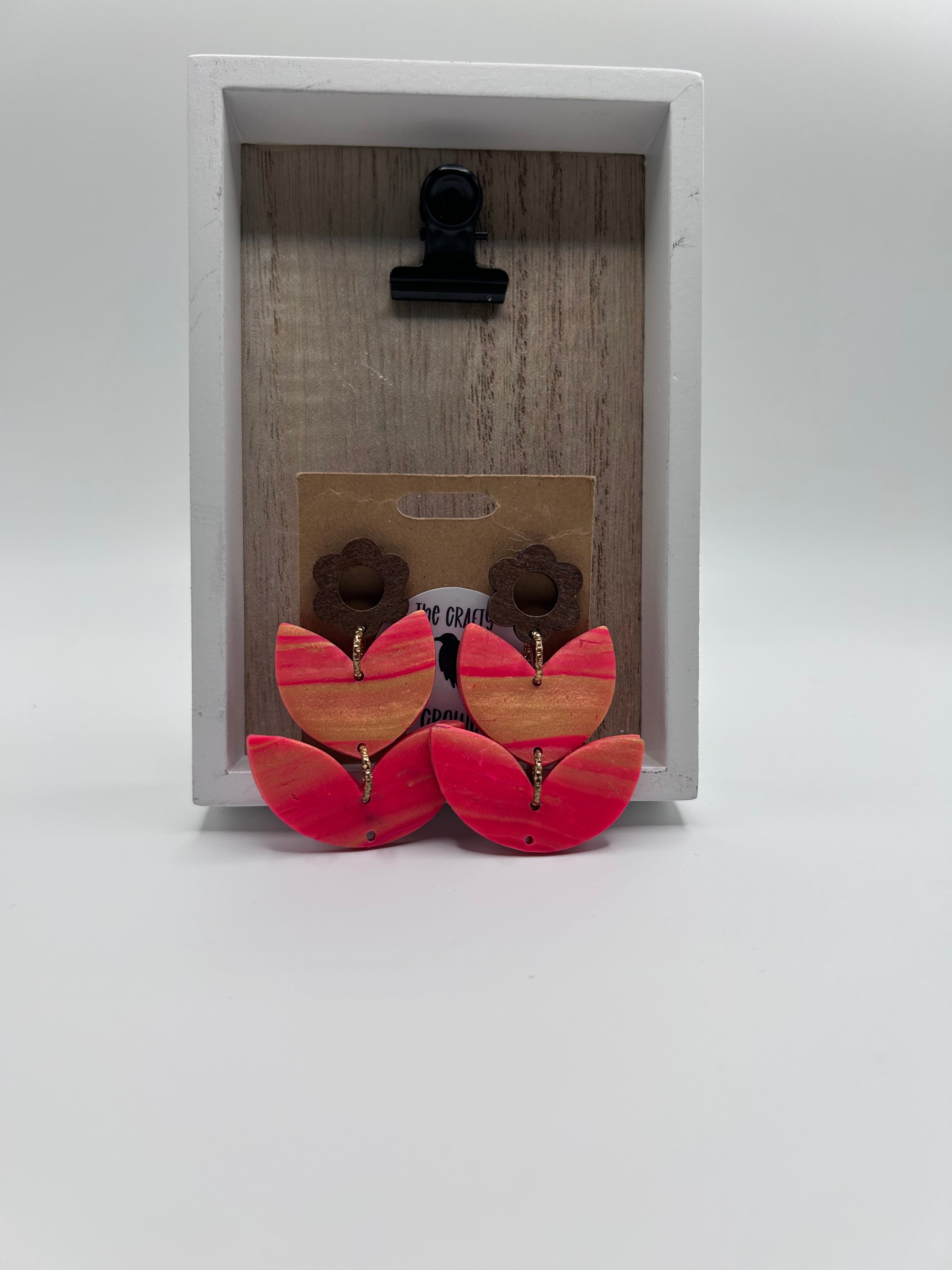 Hot Pink and Gold Flower Earrings