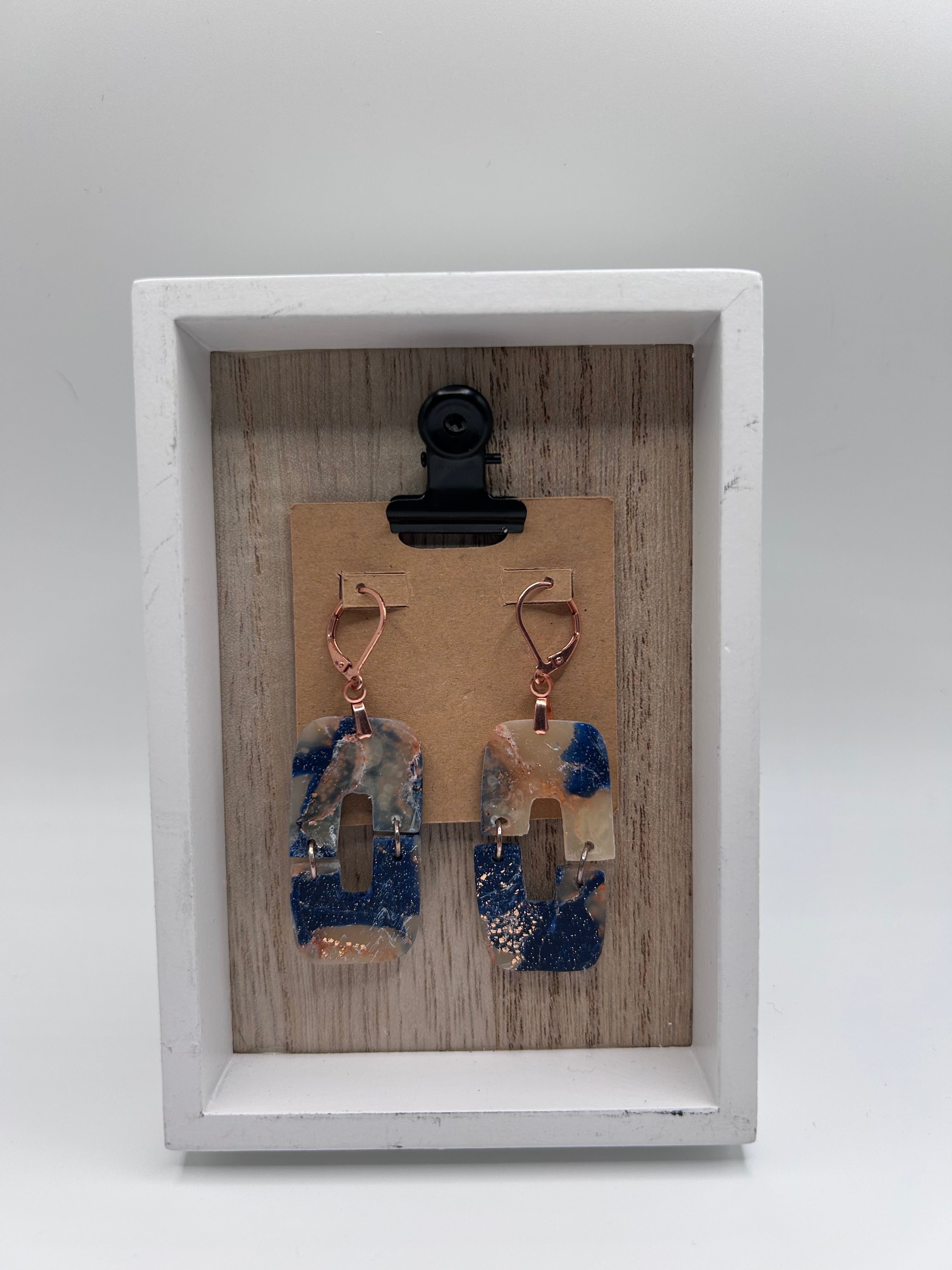 Copper and Blue Rectangle Drop Earrings