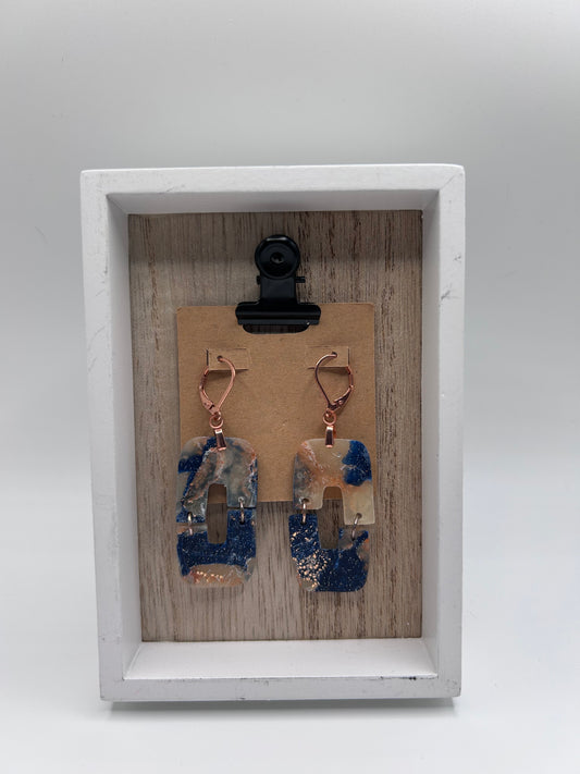 Copper and Blue Rectangle Drop Earrings