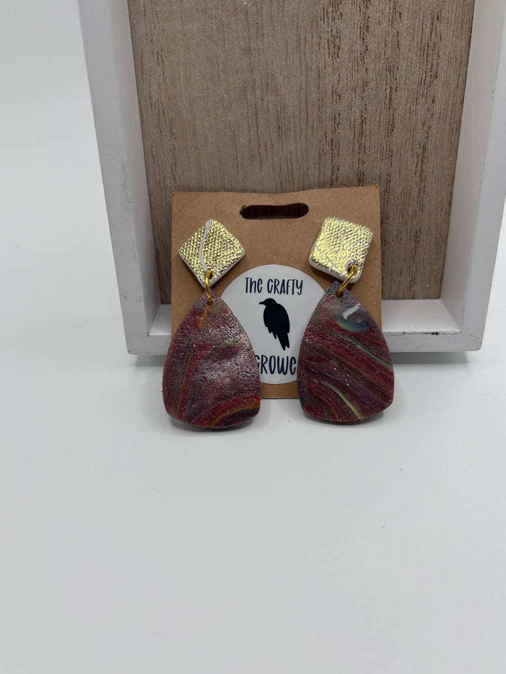 Maroon and Gold Teardrop Earrings