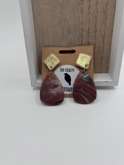 Maroon and Gold Teardrop Earrings