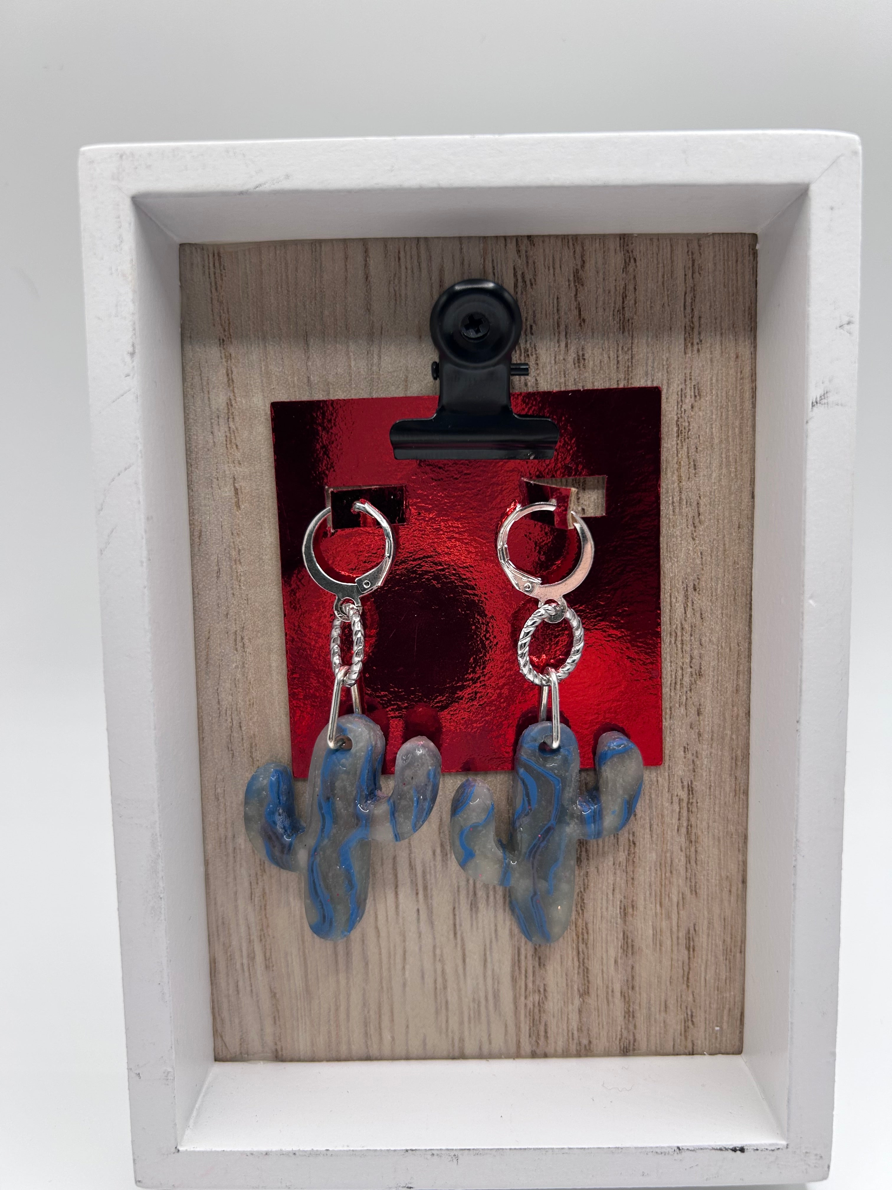 Blue Grey Cactus Earrings