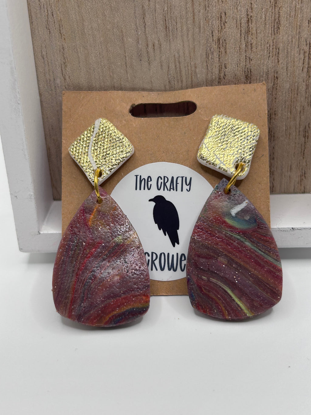 Maroon and Gold Teardrop Earrings